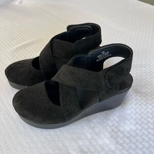Women's Size 10 Corky’s Black Suede Wedge Sandals with Velcro Close Back Strap